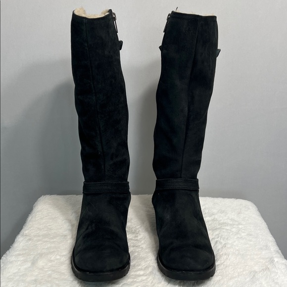 UGG Jillian Black Suede Shearling Sheepskin Lined Riding Boot sz 7 - Picture 2 of 15